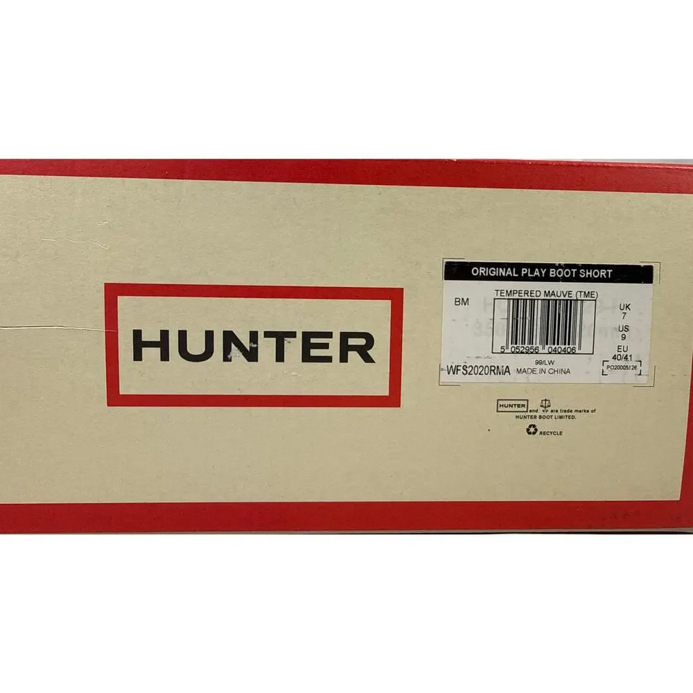 Hunter Play Short Rain Boots Womens 9 Black‎ WP Rubber Tempered Mauve Purple